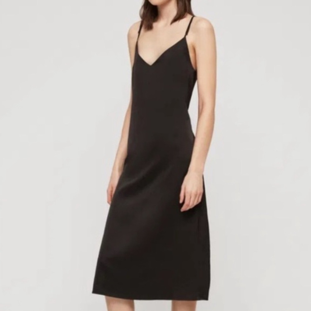 ALLSAINTS Rina Dress Black Satin Slip Dress Layered Sz S